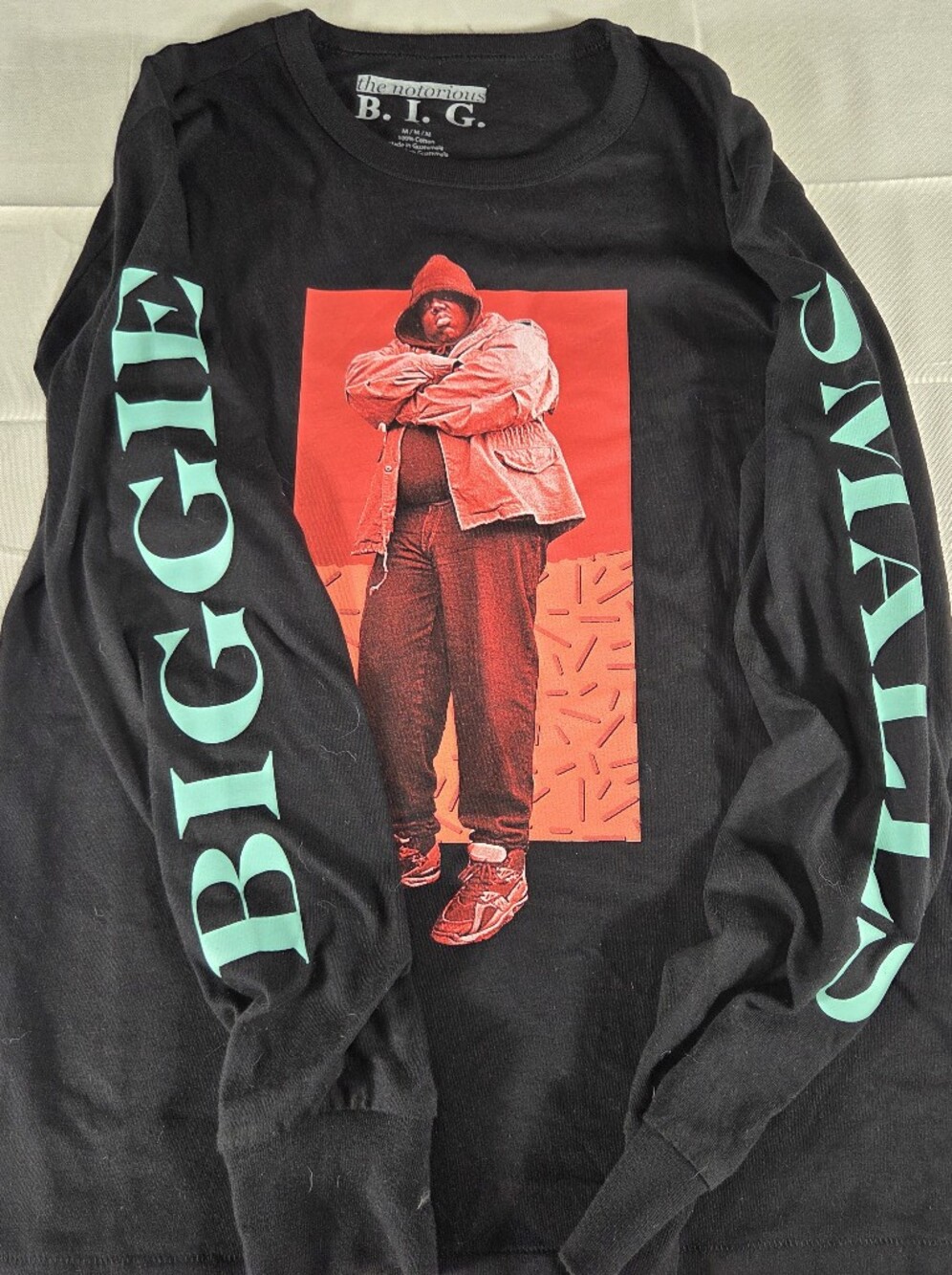 The Notorious B.I.G. Biggie Smalls Graphic Long Sleeve Tee Black Size M